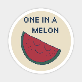 One In A Melon. 8Bit Pixel Art. One in a million. Magnet